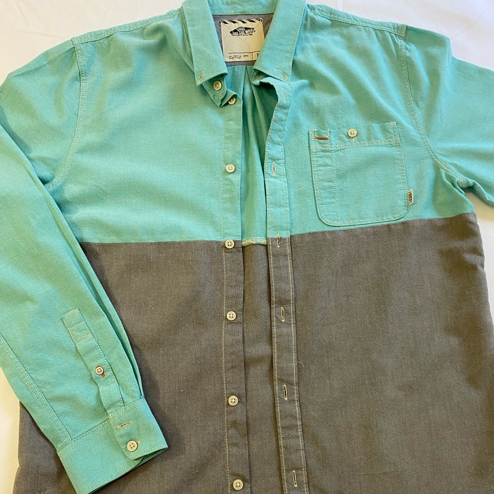 Blue-ish and gray colored Vans Botton Shirt